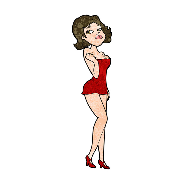 atrakcyjna kobieta kreskówka w krótkiej sukience - Wektor, obraz