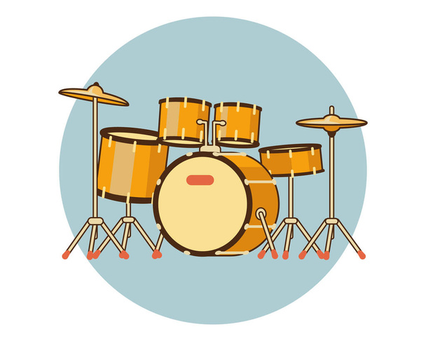 Drum kit é um instrumento musical. Ilustração vetorial colorida em estilo de linha plana. Branco fundo isolado. - Vetor, Imagem