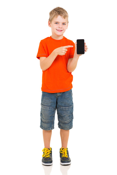 boy pointing at smart phone - Foto, immagini