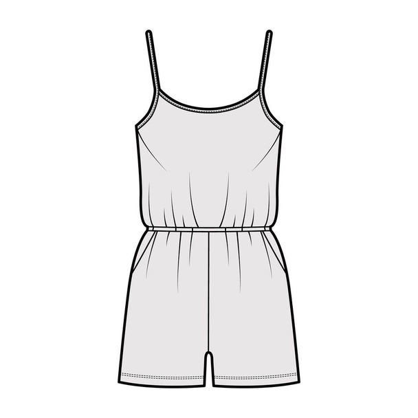 Combinaison camisole Dungaree illustration de mode technique globale avec mini longueur, taille élastique, surdimensionné, poches - Vecteur, image