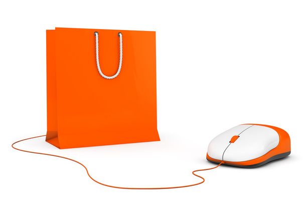 Online alışveriş kavramı. alışveriş çantası ve bilgisayar fare - Fotoğraf, Görsel