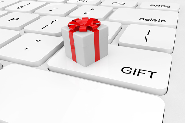 extreme Nahaufnahme Geschenkbox auf einer Tastatur - Foto, Bild