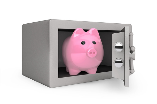 Security metal safe with Piggy Bank - Photo, Image