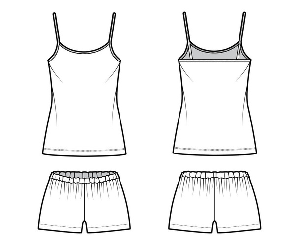 Camisole Pajama short Sleepwear techonomic fashion illustration with scoop neck cami, mini length, low elastic waist - Вектор, зображення