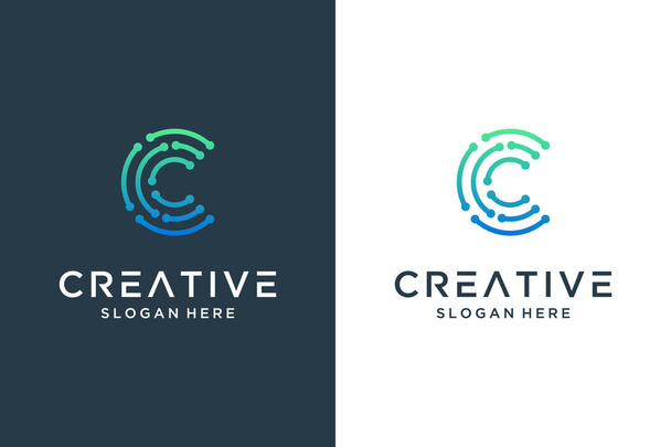 Creative dot letter C logo design technology - Vector, Image