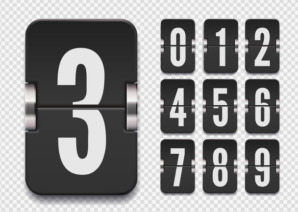 Numeric flip scoreboard set with shadows for dark countdown timer or web page watch or calendar. Vector illustration - Vector, Image