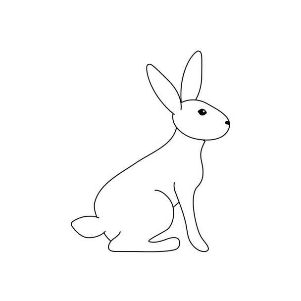 Vector illustration of a rabbit sitting on the ground. Black outline of a hare on a white background. Doodle style - Vector, Image