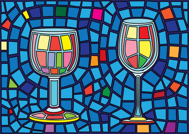 kieliszek do szampana i kieliszek do wina pojedyncze witraże tło ilustracja wektor - Zdjęcie, obraz