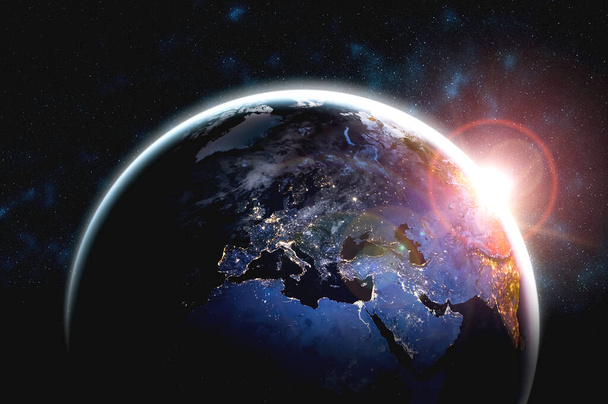 Planeta Tierra globo vista desde el espacio mostrando la superficie realista de la tierra y mapa del mundo - Foto, imagen