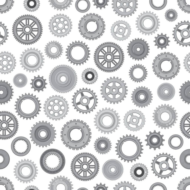 Machine metal gearwheels seamless pattern. Background with industrial machinery, car engine and bicycle cogwheels vector. Technology and industry wallpaper with gearbox, transmission spare parts - Vecteur, image