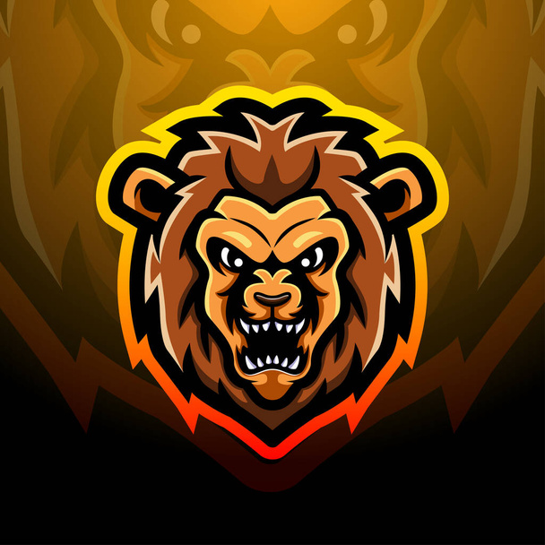  Illustration vectorielle du logo esport de la mascotte de tête de lion - Vecteur, image