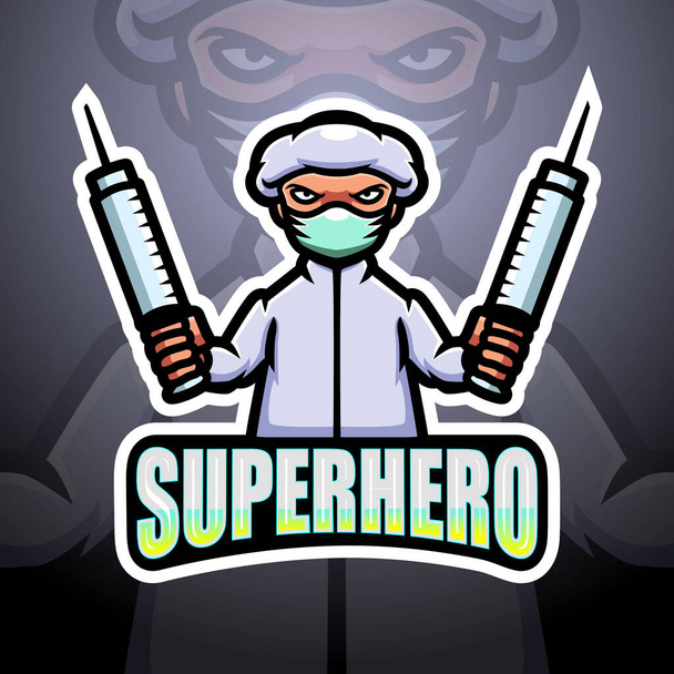 Ilustración vectorial del diseño del logotipo de esport mascota héroe médico masculino - Vector, imagen