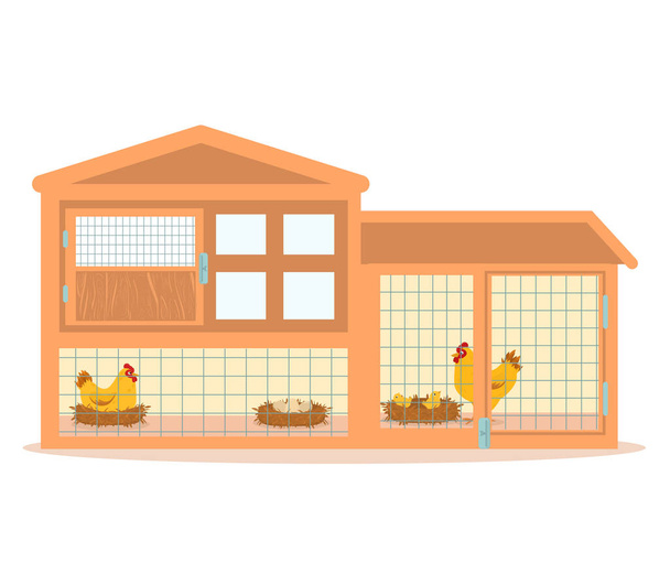 ilustração vetorial de um galinheiro de madeira com ovos para incubação de galinhas. Isolado sobre um fundo branco - Vetor, Imagem