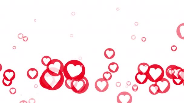 Πλωτή κόκκινο σχήμα καρδιάς κοινωνικό σύμβολο εικονίδιο γραφικό στυλ βρόχο animation σε λευκό φόντο. 4K 3D αδιάλειπτη βρόχο. Μέσα κοινωνικής δικτύωσης κίνηση κόκκινο καρδιές σωματίδια για το γάμο, Ημέρα του Αγίου Βαλεντίνου, Ημέρα της μητέρας. - Πλάνα, βίντεο