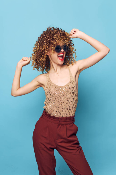 Lady Curly hair model fun lifestyle fashion clothes  - Photo, Image