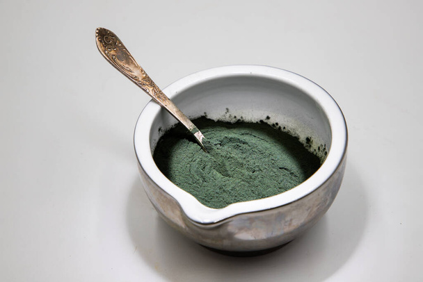 spirulina powder in bowl superfood - Photo, Image
