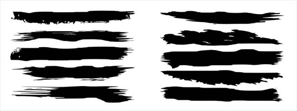 Коллекция художественной грандиозной черной краски руки сделал творческий набор мазков кисти изолированы на заднем плане. Группа эскизов для обучения дизайну или графического оформления 3D-иллюстрации - Фото, изображение