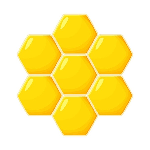 Hexagon en nid d'abeille en forme de dessin animé, propolis isolé sur fond blanc. Ruche d'abeille jaune, cire douce, élément apicole. . Illustration vectorielle - Vecteur, image