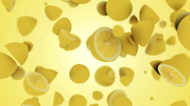 Falling lemon halves against yellow gradient background - Footage, Video