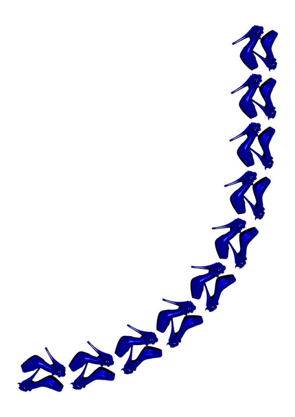 Cadres sur fond blanc A4, vertical - Chaussures bleues habillées sur la plate-forme avec un nœud sur un talon haut et fin. Des chaussures. Mode - Vecteur, image