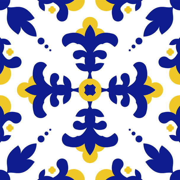 Azulejos Portekiz fayans deseni, Lizbon dikişsiz çivit mavisi fayanslar, klasik geometrik seramik, İspanyol vektör arkaplan. Fas geometrik iç döşemesi. Azulejo Fas duvar kağıdı - Vektör, Görsel