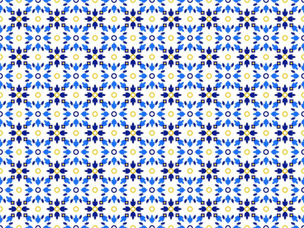 Azulejos πορτογαλική πλακιδίων μοτίβο δαπέδου, Λισαβόνα αδιάλειπτη μπλε πλακάκια, vintage γεωμετρικά κεραμικά, ισπανική διάνυσμα φόντο. Μαροκινή γεωμετρική εσωτερική συρραφή. Azulejo moroccan ταπετσαρία - Διάνυσμα, εικόνα