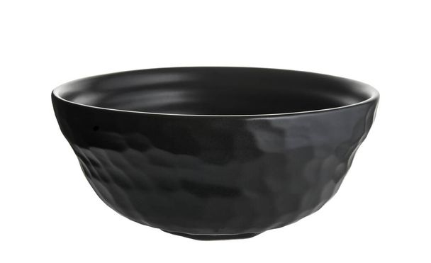 Μαύρο κεραμικό μπολ, Κενό μαύρο μπολ με τραχιά υφή που απομονώνεται σε λευκό φόντο με μονοπάτι απόληξης, Πλευρική άποψη                                - Φωτογραφία, εικόνα