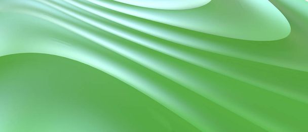 Абстрактные кривые - футуристический цифровой графический дизайн на зеленом фоне. Дизайн баннера, пространство для копирования - 3D рендеринг - Фото, изображение