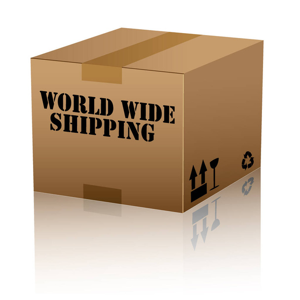 Texto de envío mundial sobre caja de cartón aislado. ilustración vectorial - Vector, Imagen