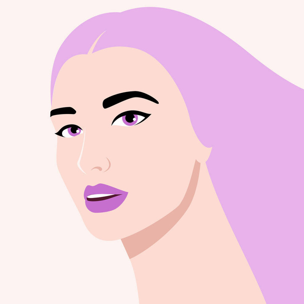 Young beautiful woman portrait. Girl model. Vector illustration in a flat style. - Vector, Image