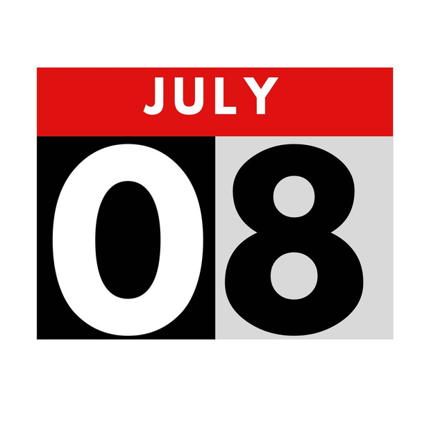 8 июля. Иконка плоского ежедневного календаря .дата, день, месяц .календарь на июль месяц - Фото, изображение