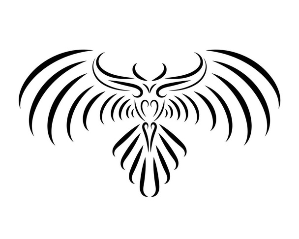 Arte de línea en blanco y negro de águila con hermosas alas. Decoración adorno floral rizado. Buen uso para símbolo, mascota, icono, avatar, tatuaje, diseño de camiseta, logotipo o cualquier diseño que desee. - Vector, imagen