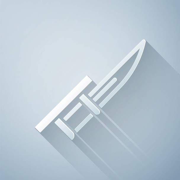Paper cut Bayonet on rifle icon isolated on grey background. Paper art style. Vector. - Vector, Image