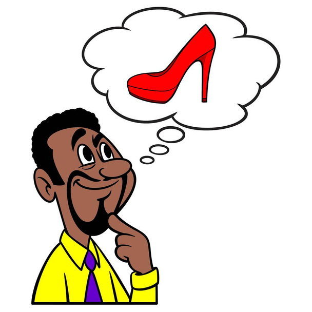 Man thinking about High Heels - A cartoon illustration of a man thinking about High Heels. - Vector, Image