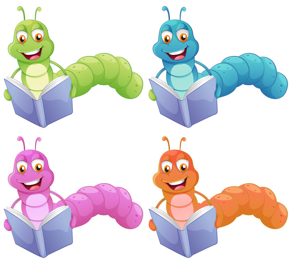 Four worms reading - Vector, Image
