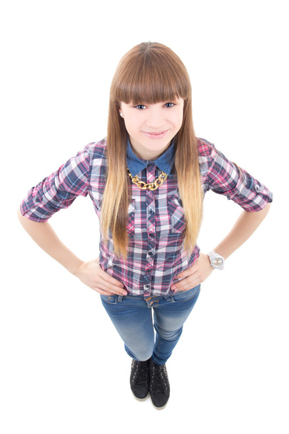 elszigetelt fehér vicces vonzó tizenéves lány portréja - Fotó, kép