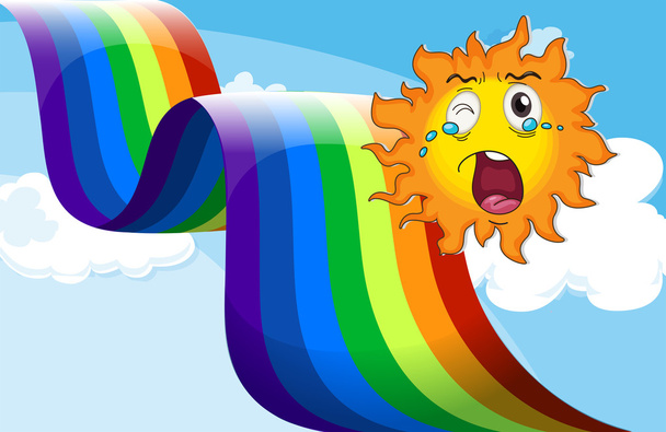 A crying sun near the rainbow - Vector, Image
