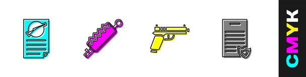 Набор лицензии на огнестрельное оружие, Ловушка охота, пистолет или пистолет и значок. Вектор. - Вектор,изображение