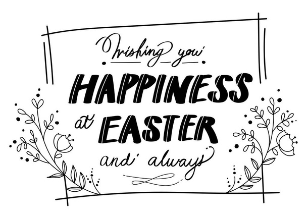 "Wens u geluk met Pasen en altijd "op de witte achtergrond, handgeschreven, lettertype stijl, belettering, kalligrafie, Paasdag - Vector, afbeelding