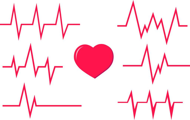 Kardiogram, szívverés grafikon. A felgyorsult szívverés vektorképe. Vörös vonalak. Lakás elszigetelt egészségügyi ikon. Sablon a hirdetési minta logó tervezéséhez. - Vektor, kép