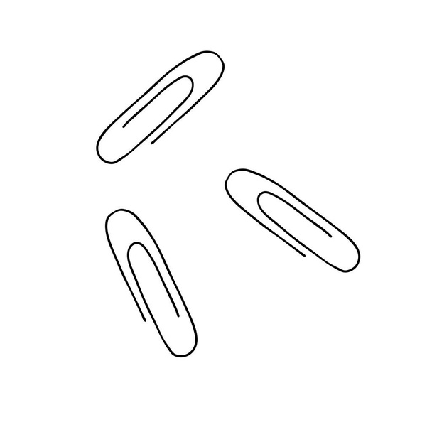 Ilustración vectorial negra dibujada a mano de un grupo de papeles metálicos Clips aislados sobre un fondo blanco - Vector, Imagen
