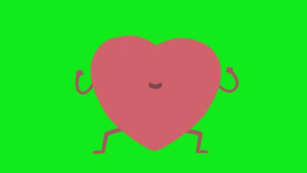 Animation de dessins animés excités du cœur avec fond vert. - Séquence, vidéo