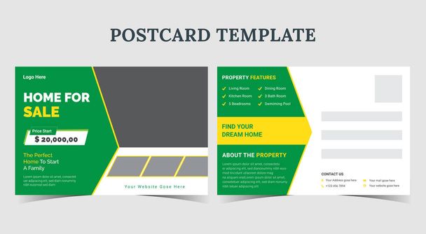 Accueil à vendre conception de carte postale, modèle de carte postale immobilière, carte postale promotion immobilière - Vecteur, image