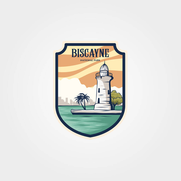 disegno dell'illustrazione del simbolo del vettore del logo della patch del parco nazionale biscayne, disegno del logo del faro - Vettoriali, immagini