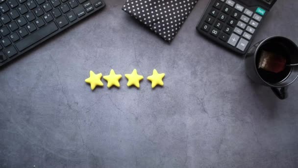 Customer review concept. Rating golden stars on black background  - Footage, Video