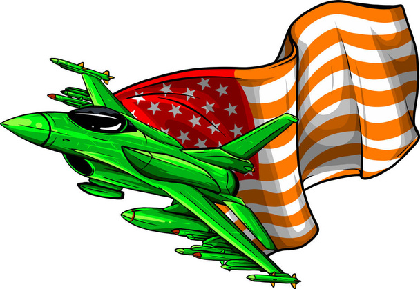 アメリカの旗を持った軍用戦闘機。ベクターイラスト - ベクター画像