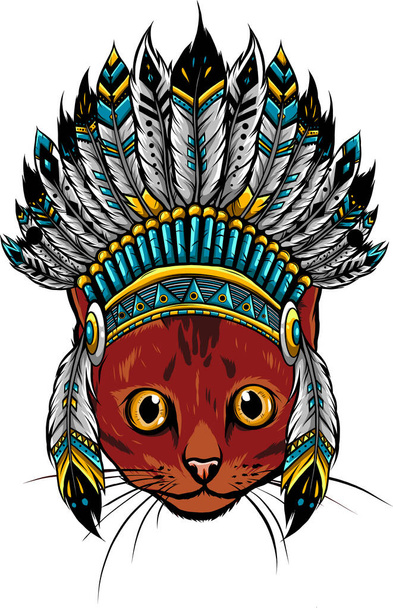 kop van kat met indiaanse hoed vector - Vector, afbeelding