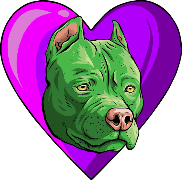 pitbull cabeça cão no coração vetor ilustração - Vetor, Imagem