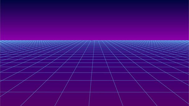 Futuristic background in retro style. Digital grid landscape of the 80s. Vector background. - Vector, Image
