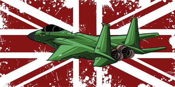 Military fighter jets with england flag vector illustration - Vector, Image